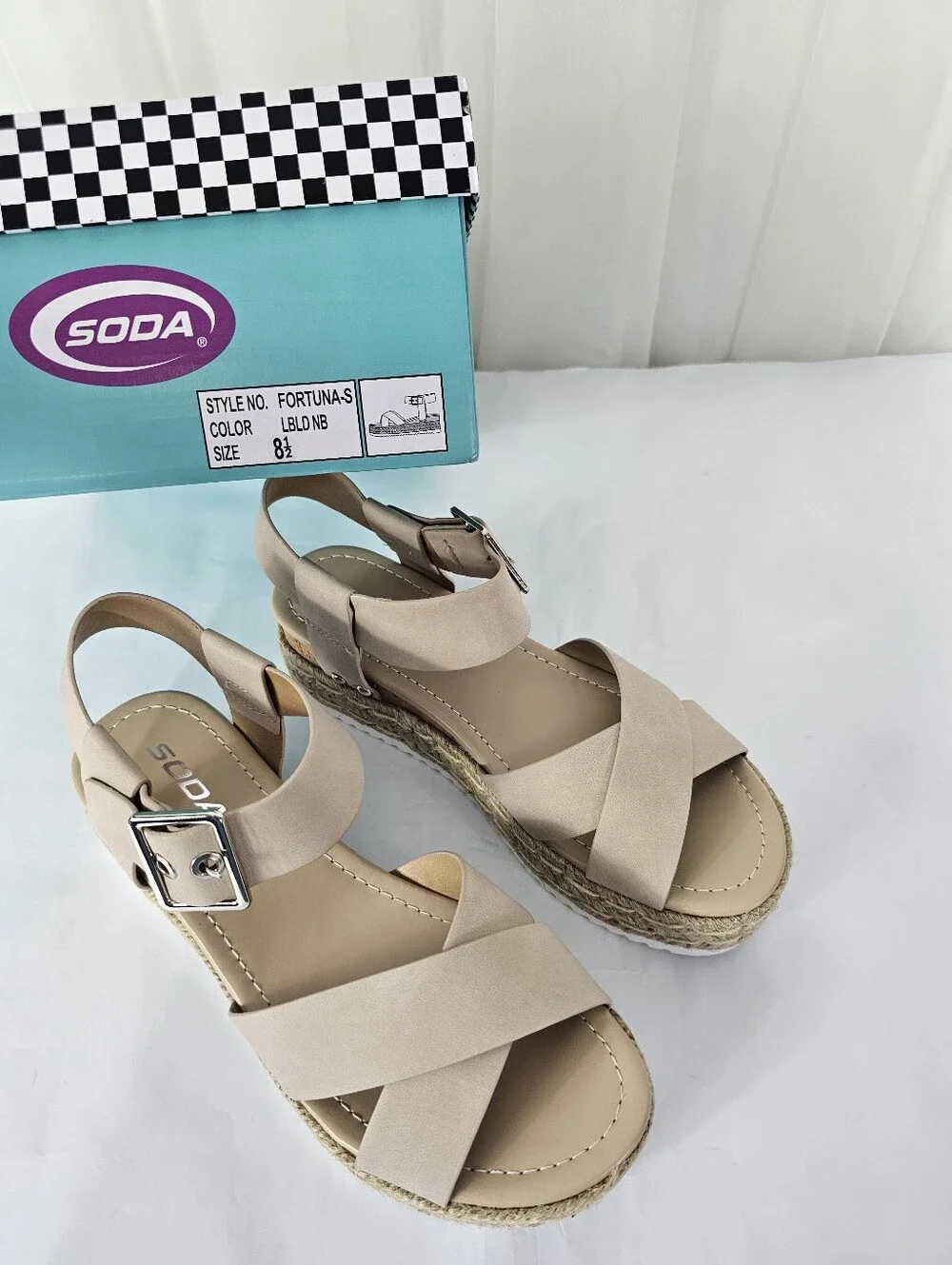 Soda Fortuna-S Espadrille Platform Wedge Sandals Jute Coastal 8.5 NEW